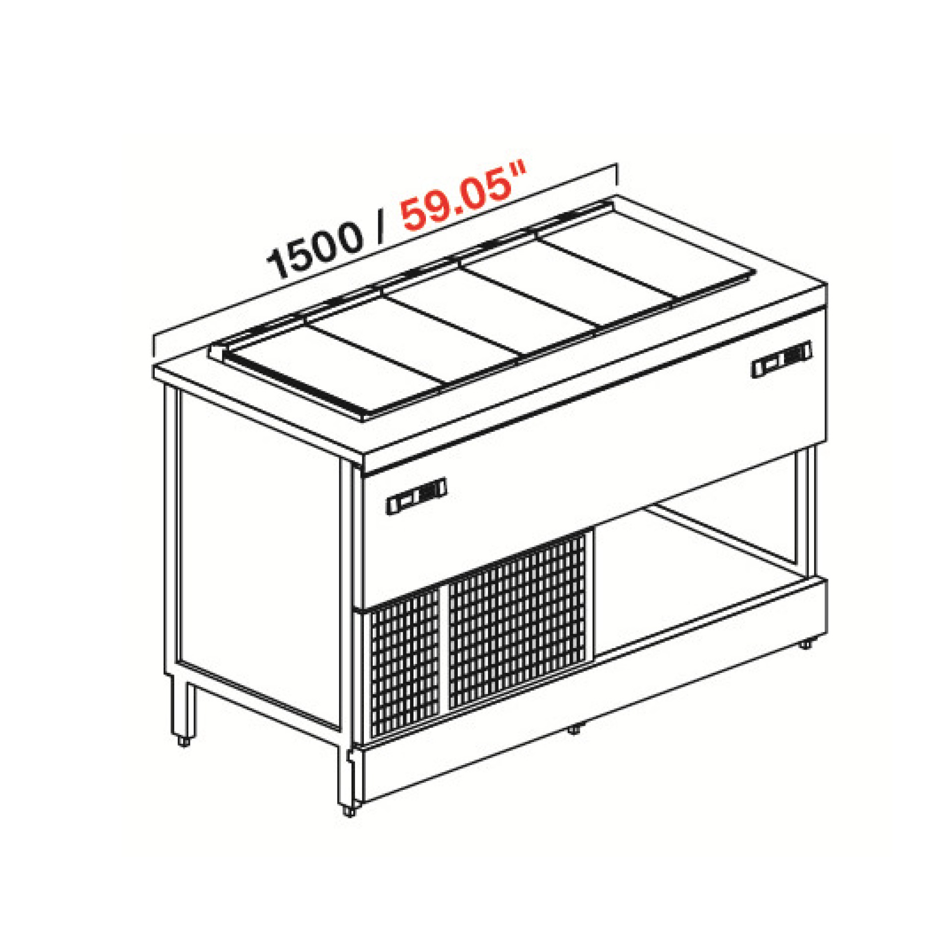 Vitrina IFI Panorama Tubs Counter 2 tanques para gelato 59.05" 4 Baluna - Producto - IFI -Vitrina - Panorama - Tubs - 1 Nivel - 2 temperaturas - para Gelato