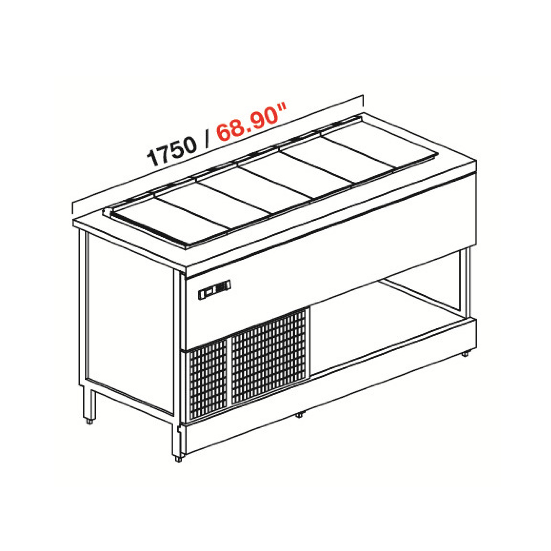 Vitrina IFI Panorama Tubs Counter 1 tanques 1 temperatura para gelato 68.09" 5 Baluna - Producto - IFI -Vitrina - Panorama - Tubs - 1 Tanque - 1 temperatura - para Gelato